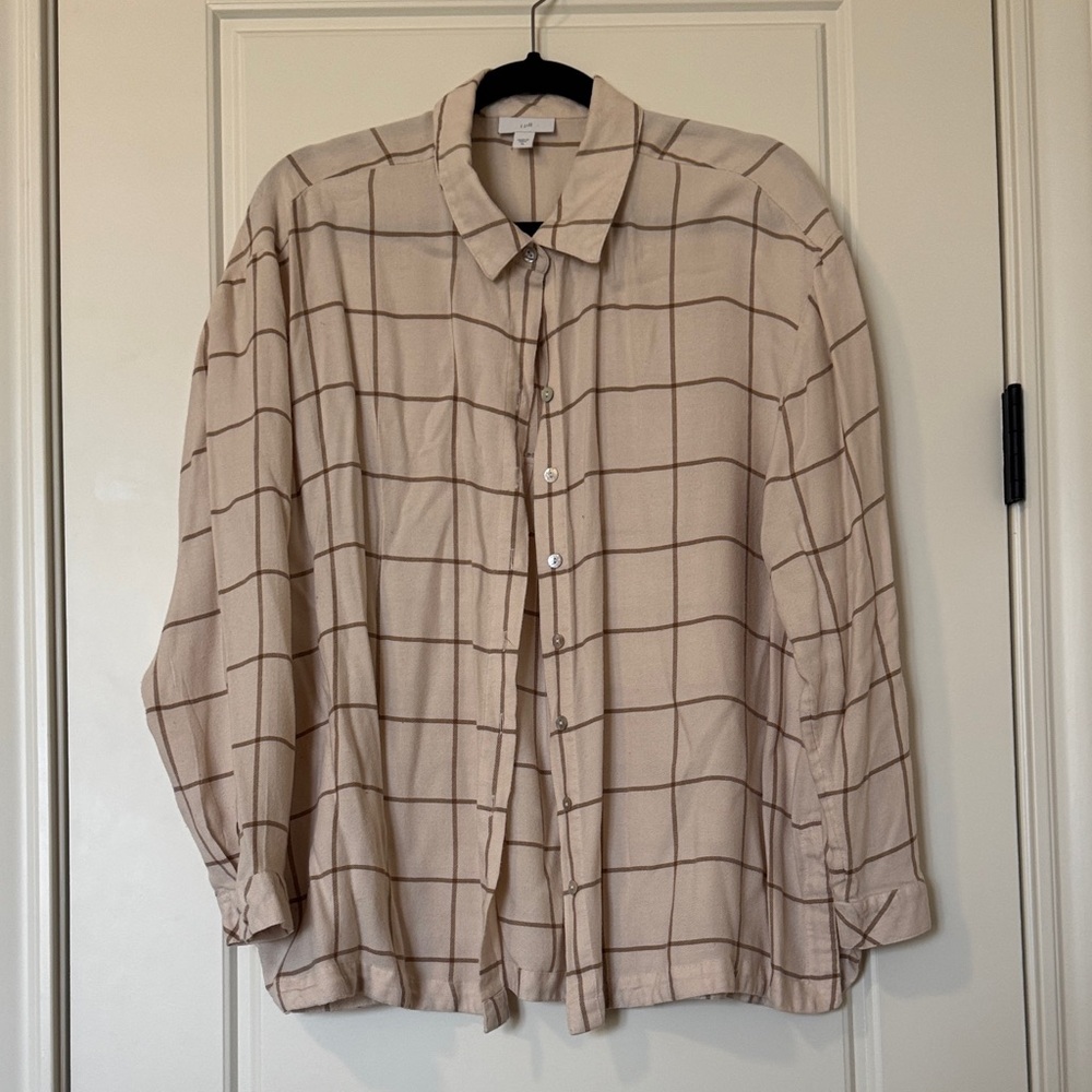 J. Jill Beige Checkered Button Down Shirt
